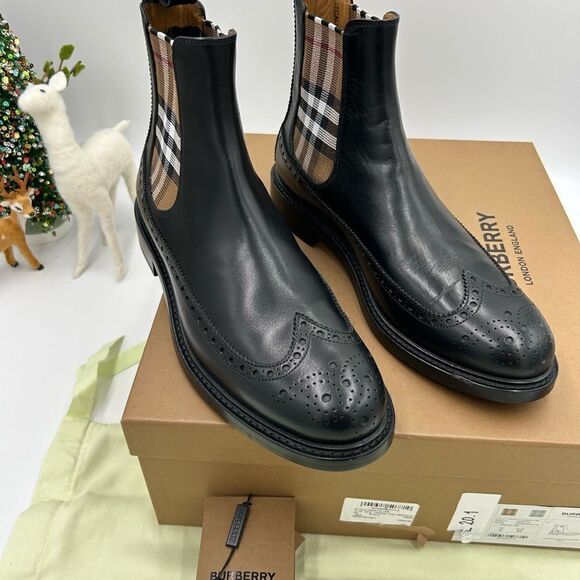 Men’s Burberry vintage check leather Chelsea boots size 42 made in Italy - Picture 3 of 14